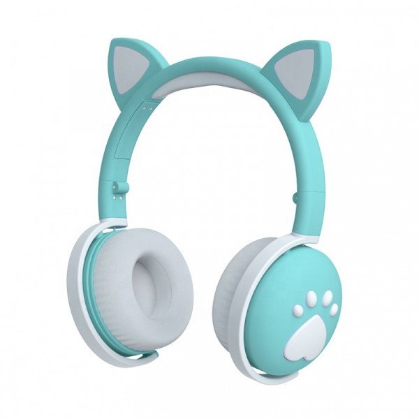 Wholesale Cat Ear and Paw LED Bluetooth Headphone Headset with Built in Mic, Luminous Light, Foldable, 3.5mm Aux In for Adults Children Home School (Green)